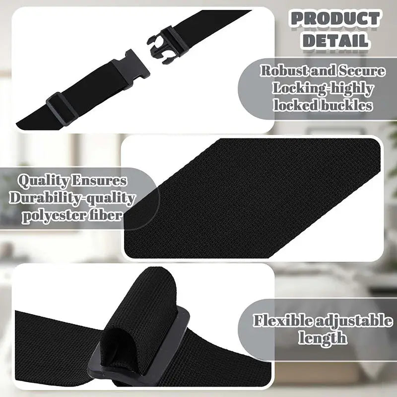 Black Webbing Wide Non Elastic Buckle Strap Adjustable Fixed