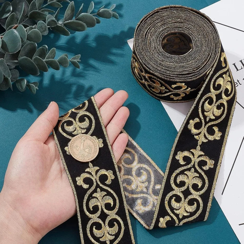 Ethnic Floral Jacquard Grosgrain Ribbon Goldenrod 46mm 3.8m