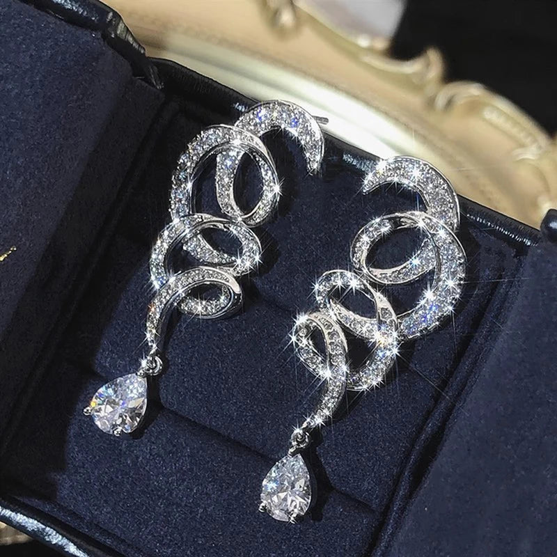 Huitan Ribbon Drop Earrings – Cubic Zirconia Pendant Jewelry