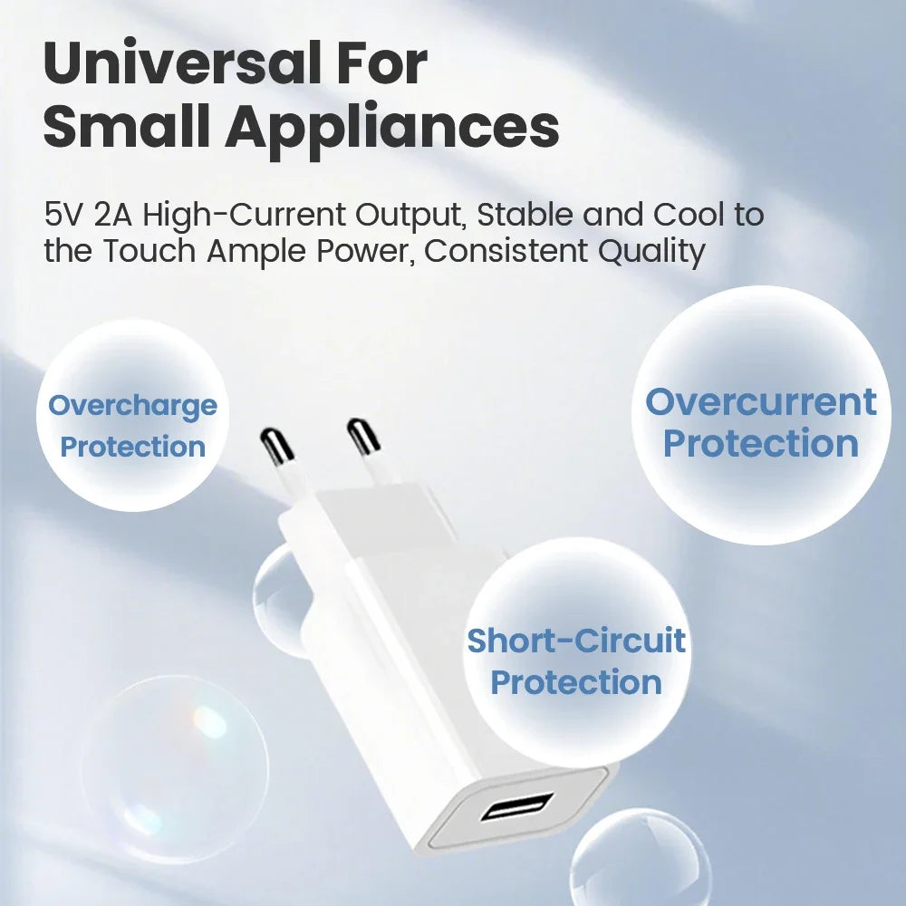 2A USB Wall Charger EU/US Plug – iPhone, Samsung, Huawei