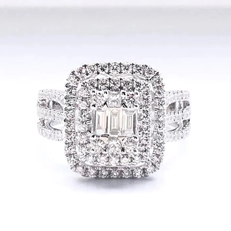 Huitan Geometric CZ Ring – Bridal Wedding Band for Women
