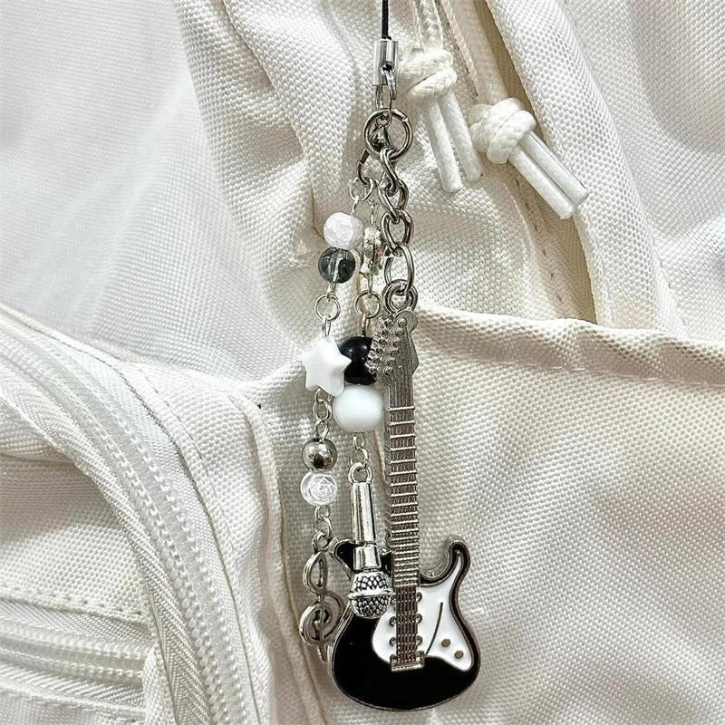 Guitar & Microphone Keychain Bag Charm | Music Lover Gift