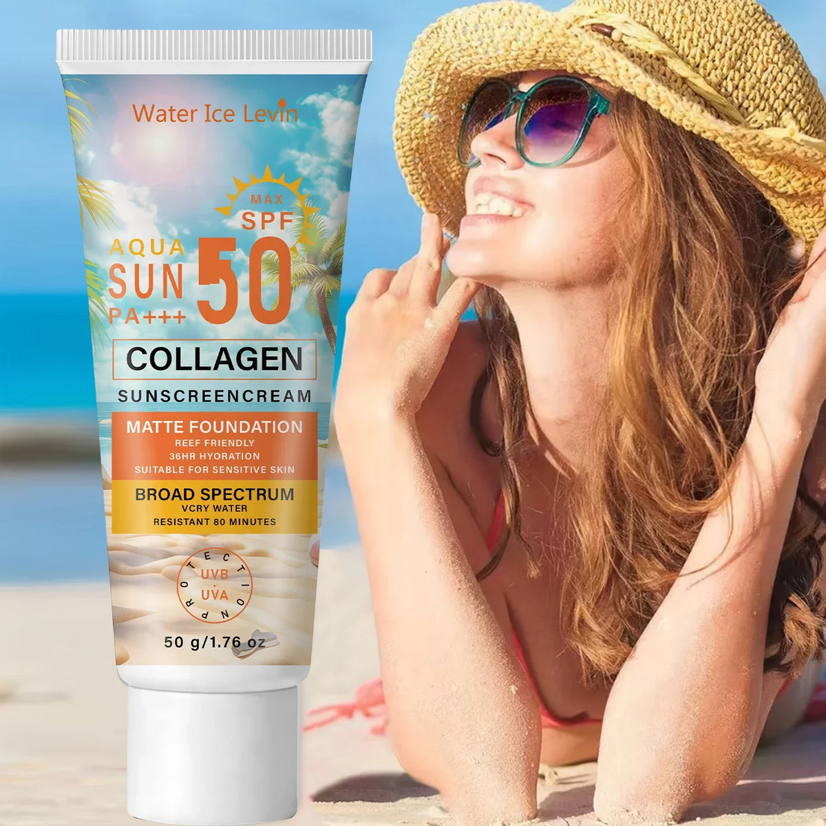 SPF50 PA+++ Collagen Sunscreen – 36HR Hydrating & Water Resistant