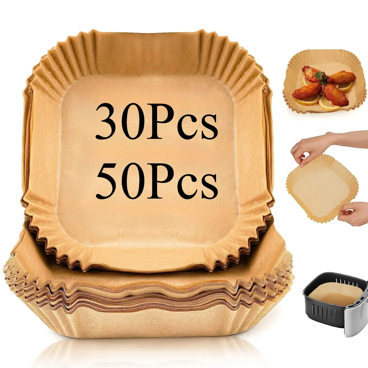 Disposable Air Fryer Paper Liners | Non-Stick Baking Mats 30/50 PCS
