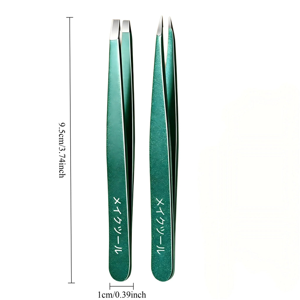 Professional Eyebrow Tweezers Set – Slant & Pointed Tip + Case