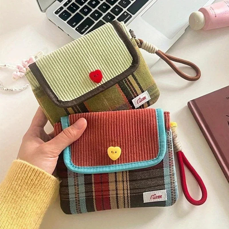 Checkered Canvas Sanitary Napkin Storage Bag | Portable Pouch