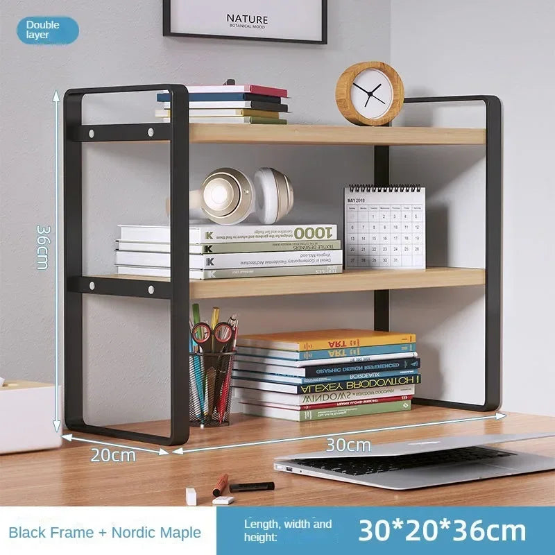 Desktop Wood & Iron Storage Shelf Desk Organizer Rack