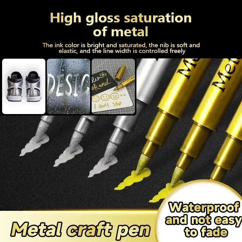 Gold Silver Metallic Permanent Markers Waterproof Paint Pens Rock Mug