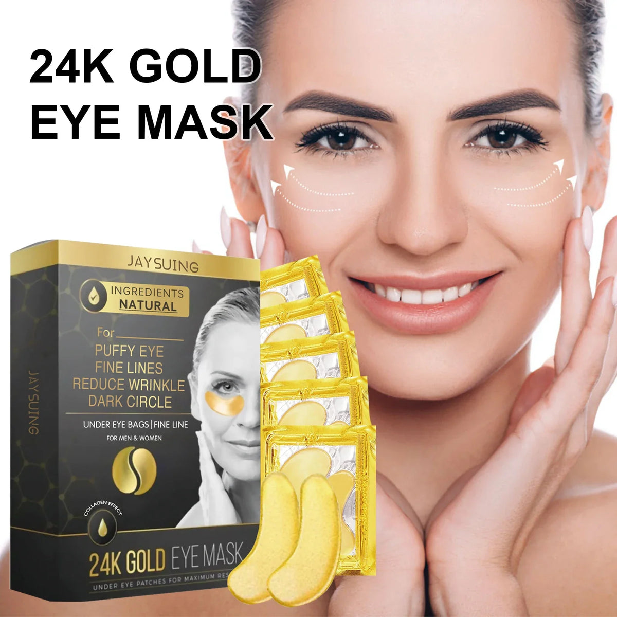 24K Gold Collagen Eye Patches – Anti-Aging, 5 Pairs | Jaysuing