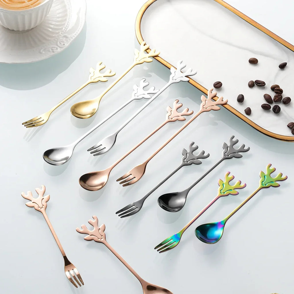 304 Stainless Steel Christmas Reindeer Coffee Spoon Elegant Dessert