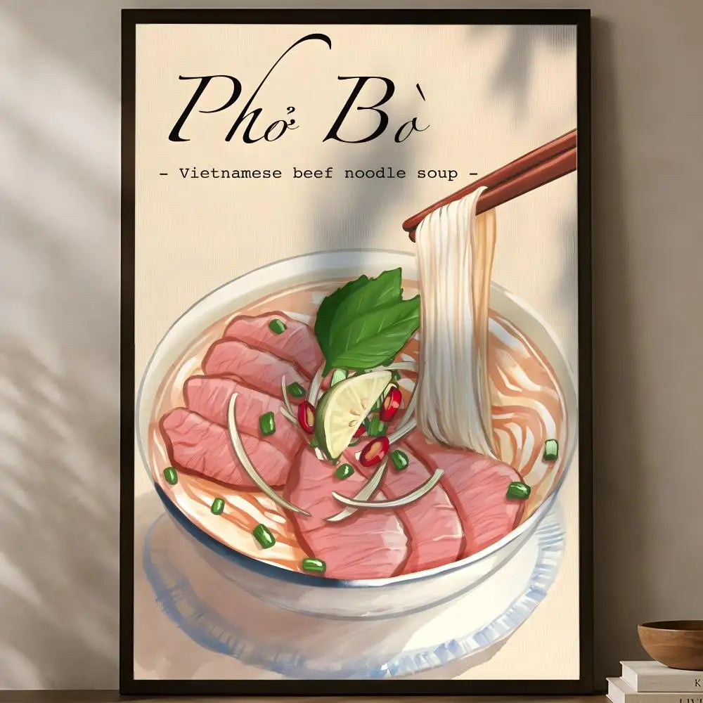 Vietnam Food Art Wall Poster – Banh Mi & Pho Self-Stick Decor