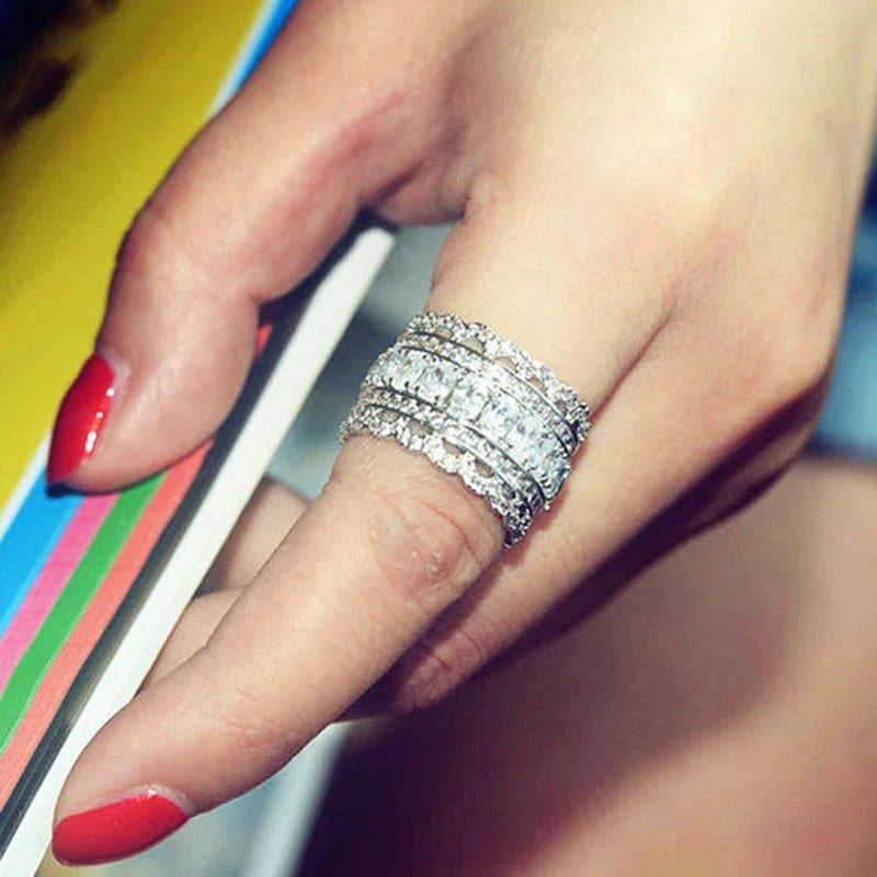Huitan CZ Wide Band Ring – Women's Wedding & Party Jewelry