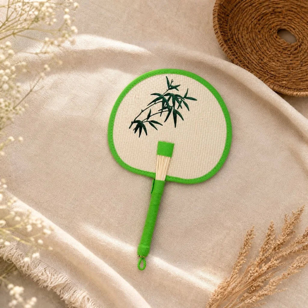 Handmade Embroidered Handheld Palm Fan Chinese Portable Wheat Straw