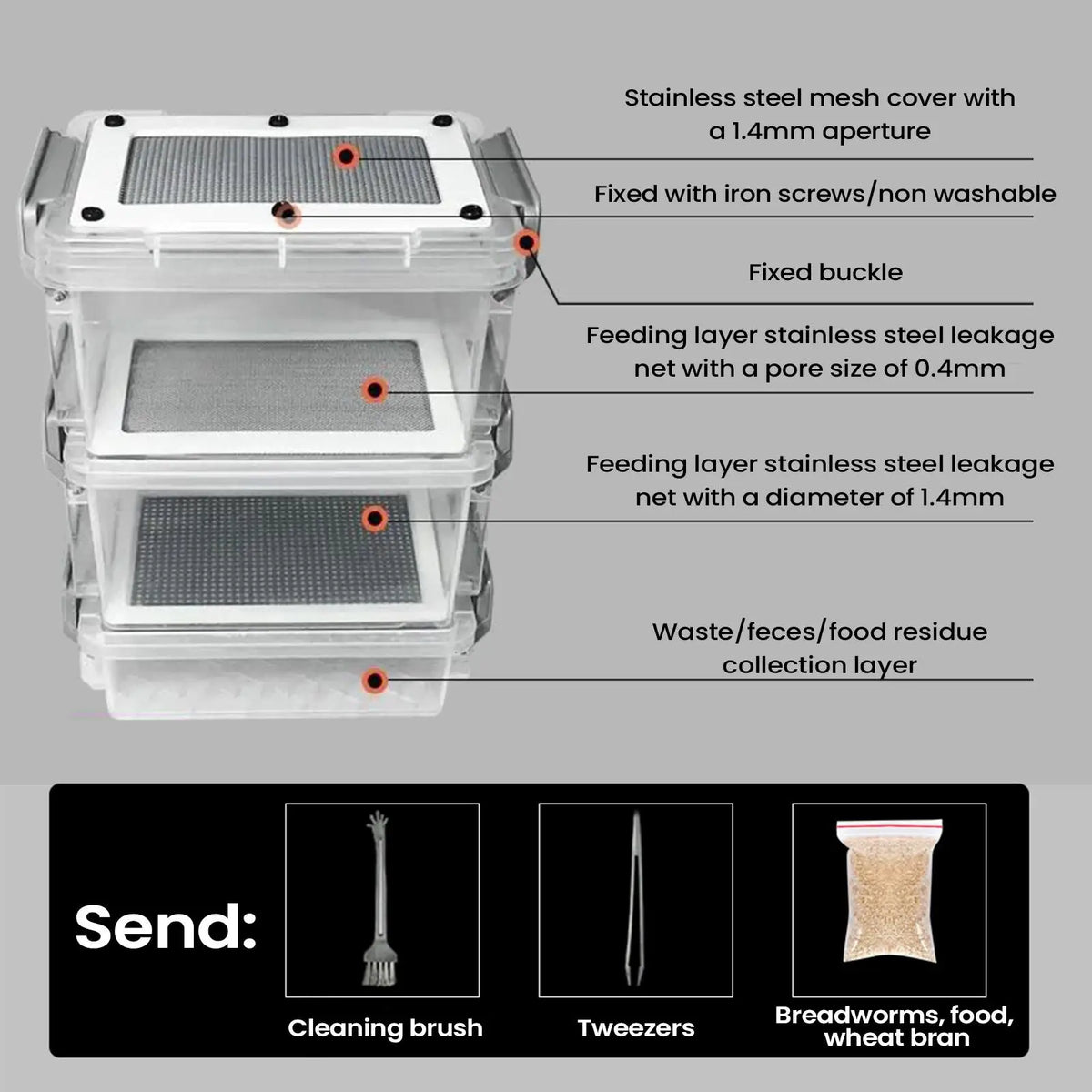 3-Layer Mealworm Breeding Kit – Transparent Feeder Bin