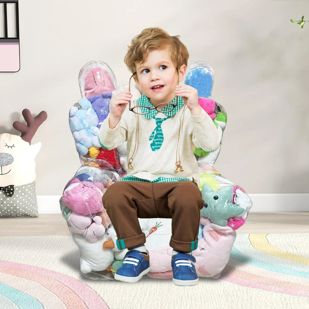 Clear Stuffed Animal Bean Bag Chair & Plush Toy Organizer