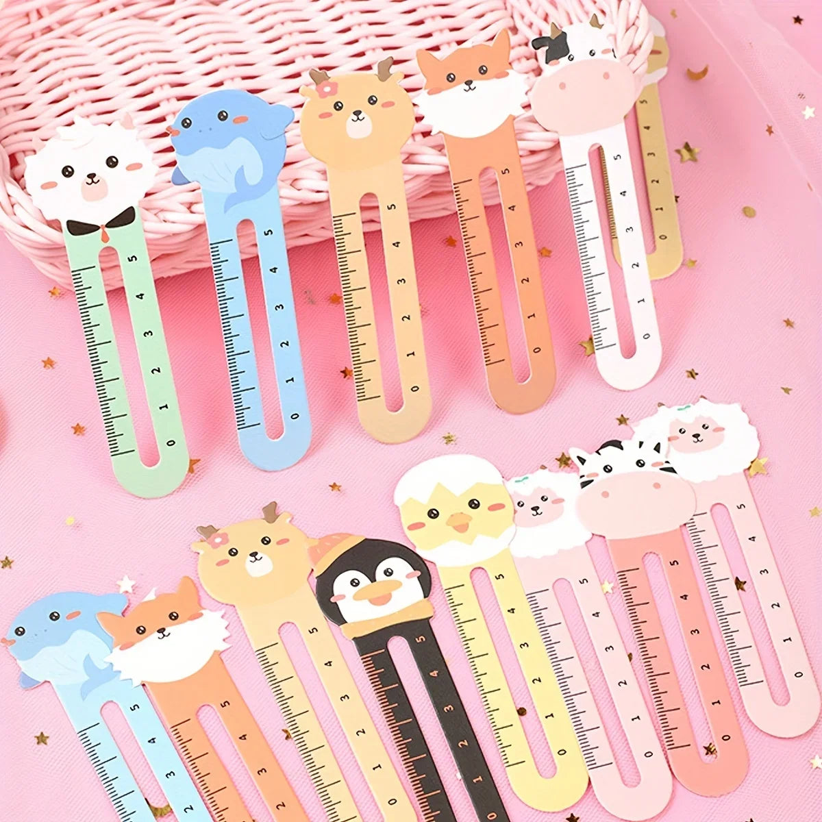 50-Pack Cartoon Animal Bookmarks Dual-purpose Rulers Office School