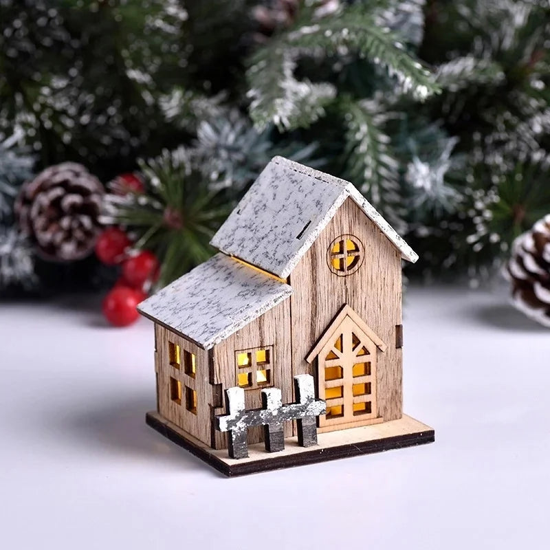 Christmas LED Light Wooden House Luminous Cabin Merry Decorations