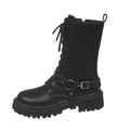 Women's Punk Mid-Calf Motorcycle Boots – Belt Buckle Zipper