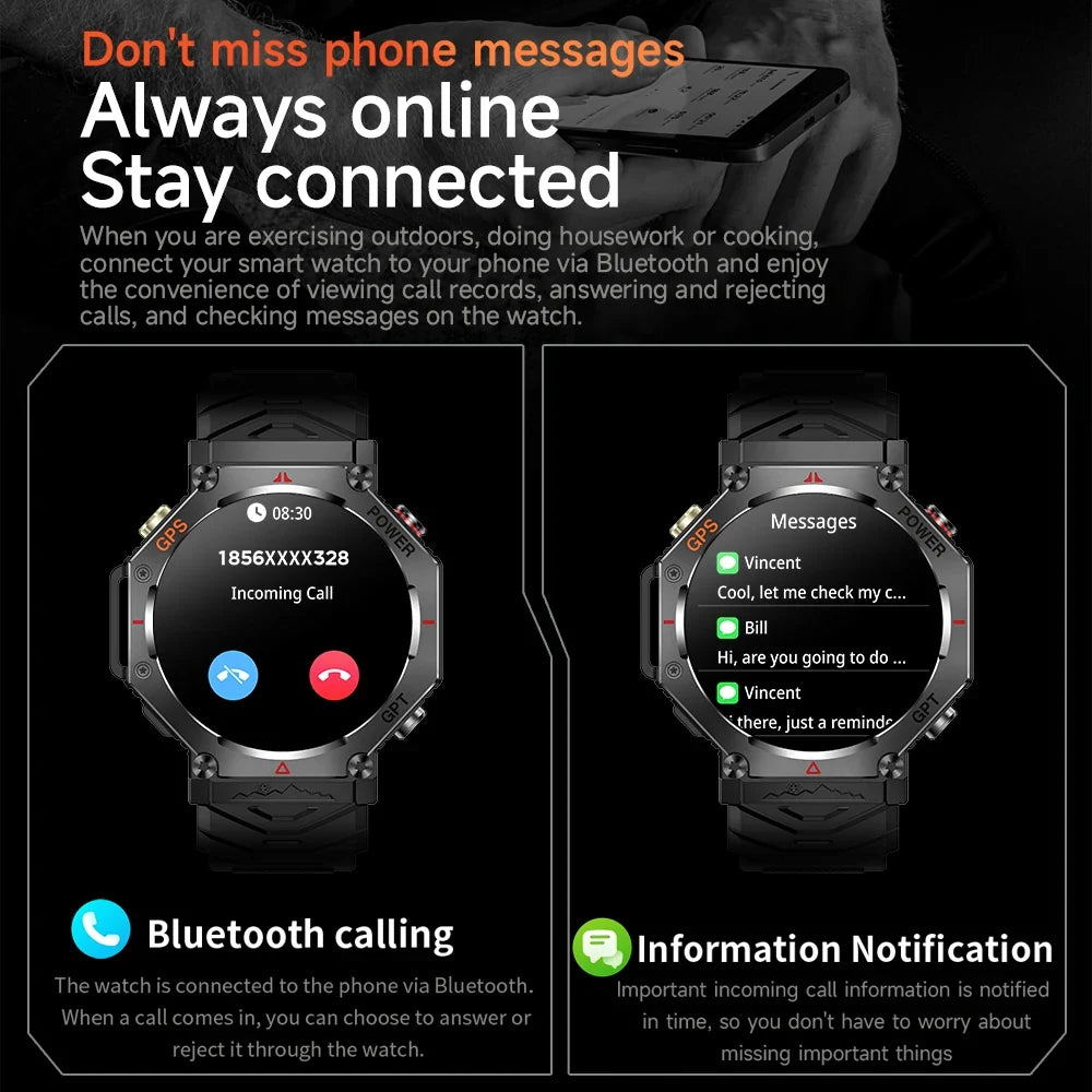 KC91 AI Smart Watch | GPS, Bluetooth Call, IP68, Heart Rate