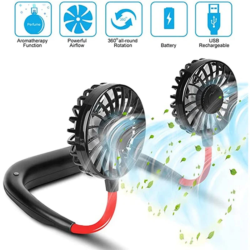 Rechargeable LED Neck Fan – Lightweight Wearable Cooling Fan