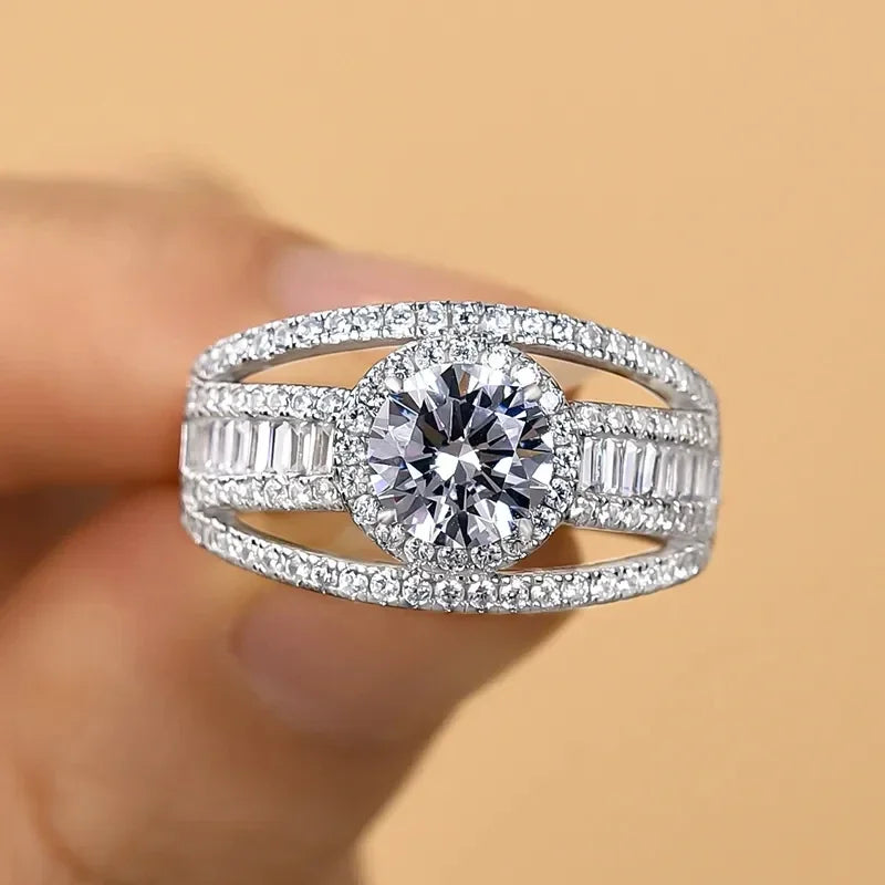 Huitan Silver CZ Crystal Wedding Ring – Women's Engagement Band