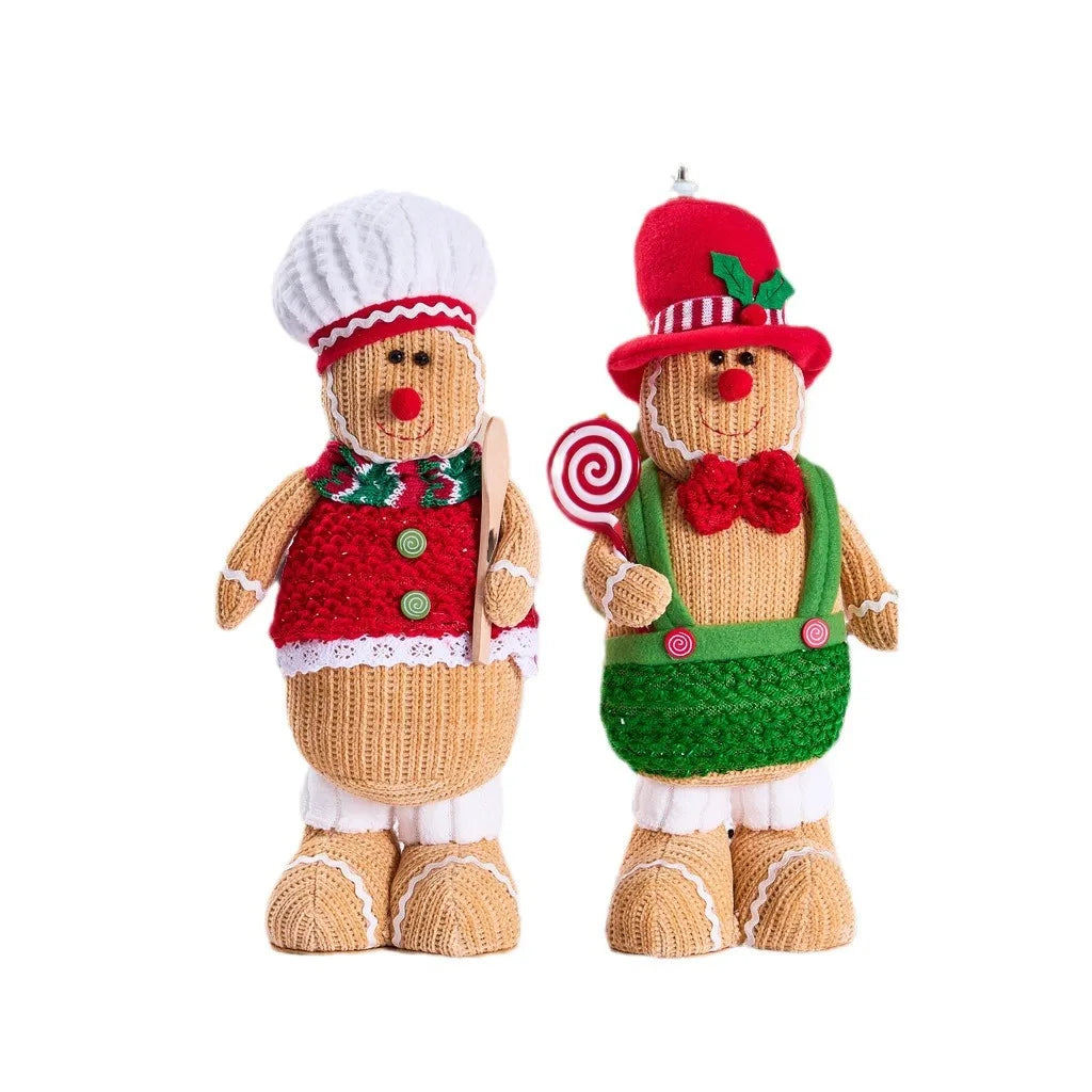 Christmas Gingerbread Man Standing Figure Couple Chef Hat Dwarf Doll