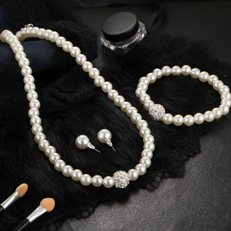 3-Piece Imitation Pearl Bridal Jewelry Set – Necklace, Bracelet & Earrings