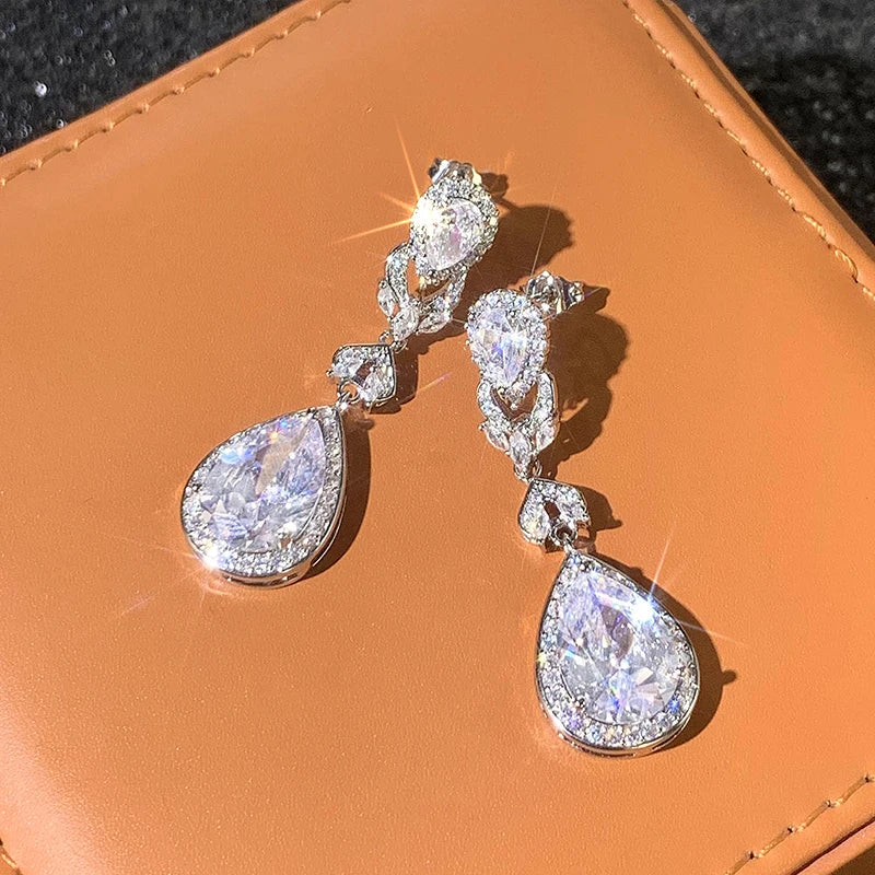 Huitan CZ Drop Earrings – Silver Elegant Wedding Jewelry