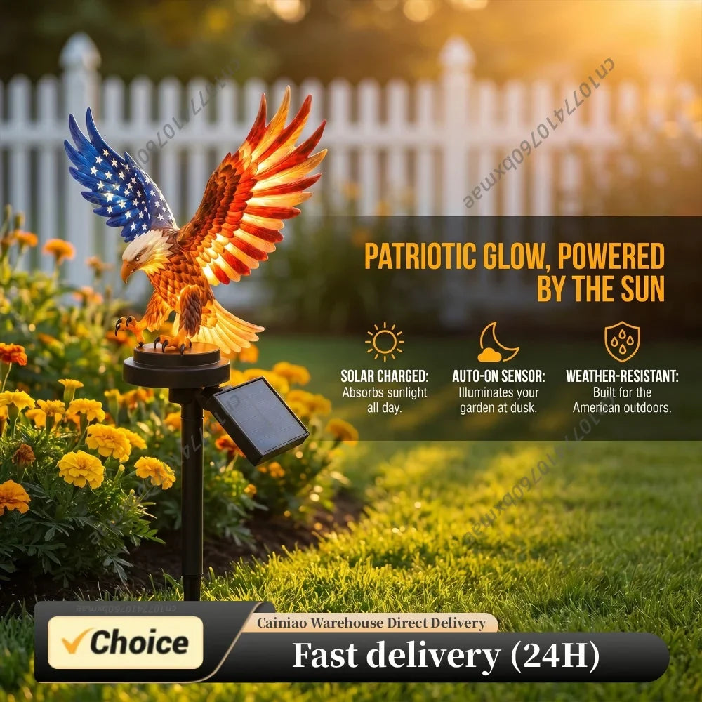 Solar Powered LED Garden Eagle Lamp Patriotic Memorial Day Light