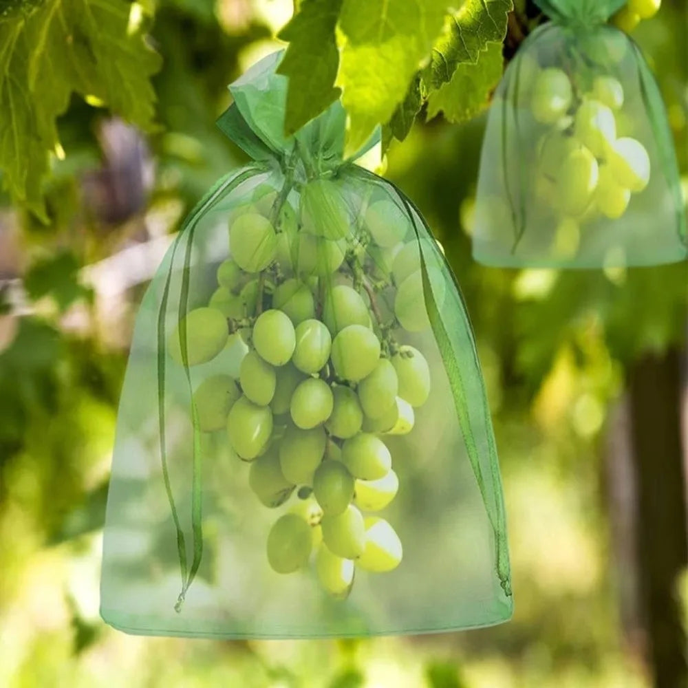 100-Pack Organza Fruit Protection Bags with Drawstring | Grape Covers