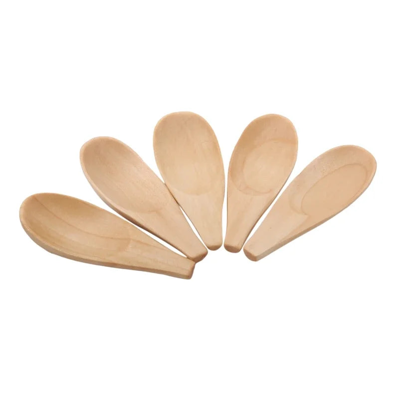Wood Mini Tea Spoons Set of 5 – Coffee & Sugar Scoops 7cm