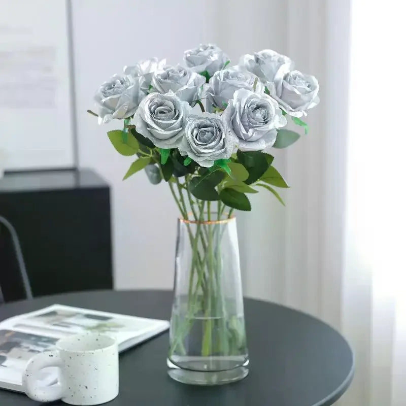 Rainbow Artificial Roses – Realistic Fake Flower Stems, 3pc Set