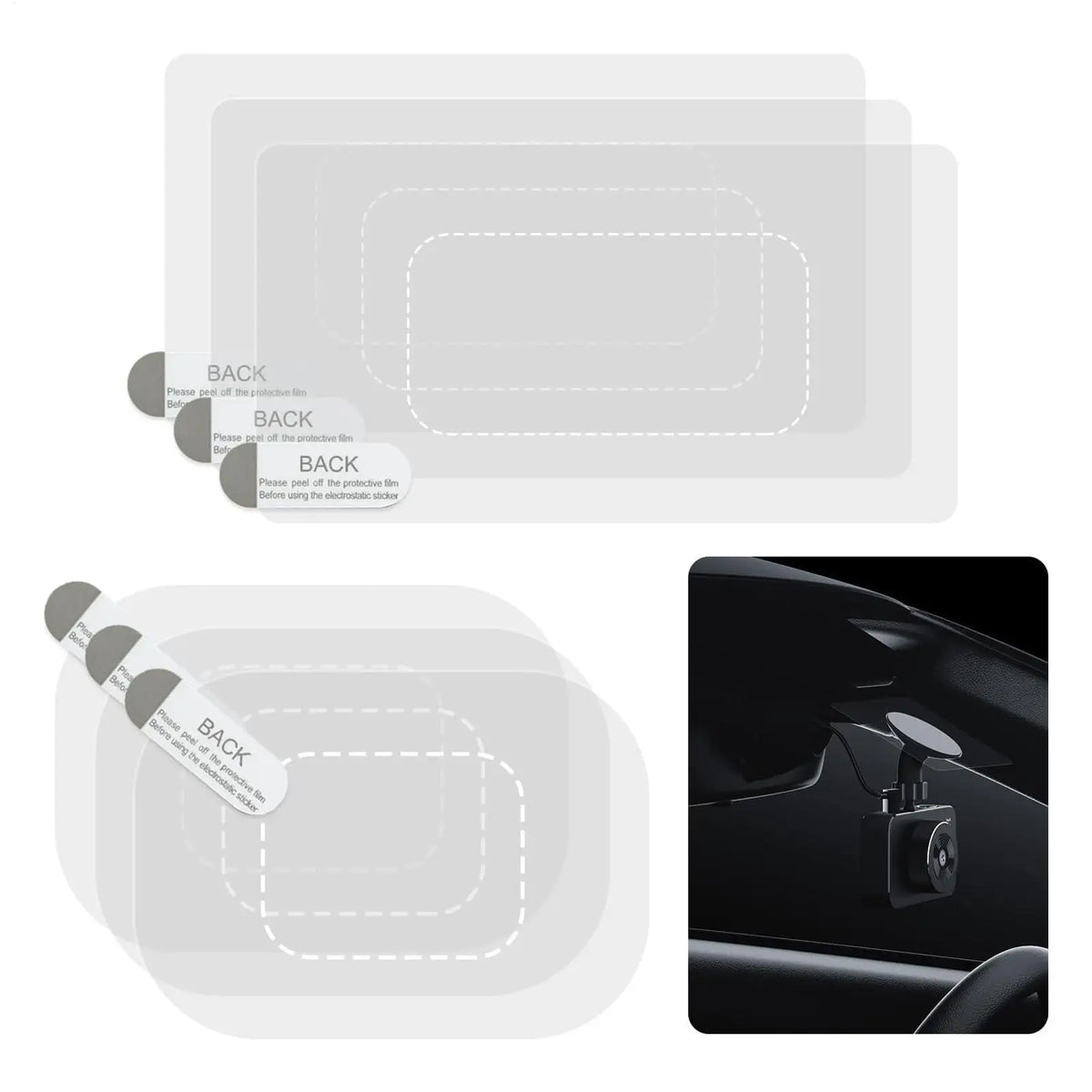 6-Pack Dash Cam Windshield Electrostatic Sticker Film – PET