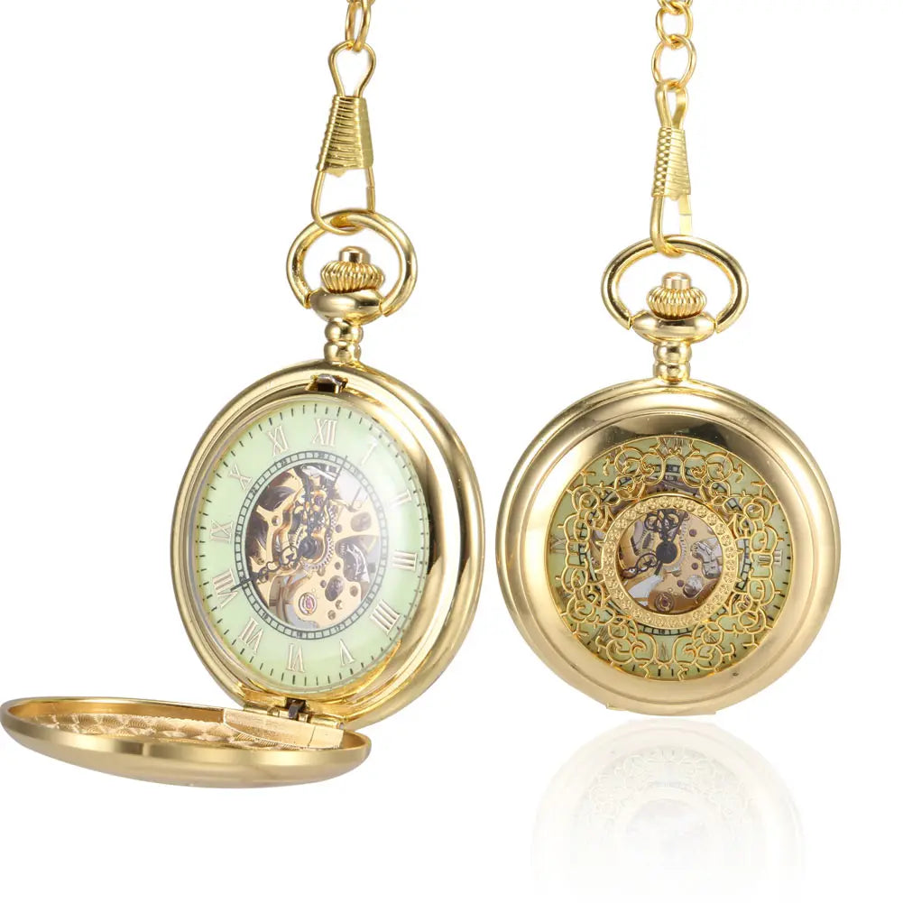 Vintage Quartz Pocket Watch with Chain | Roman Numeral Gift