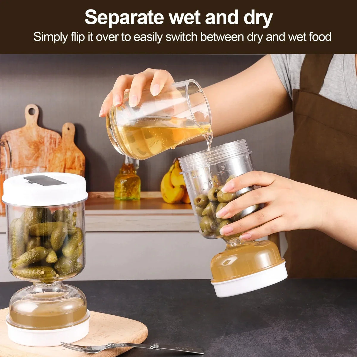 Kimchi & Pickle Strainer Jar – Dry Wet Separation Storage