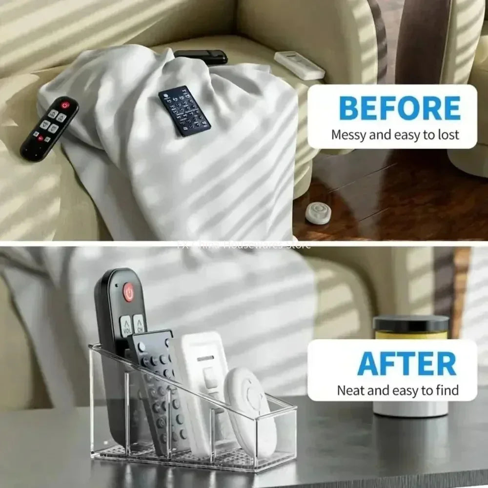 Clear 4-Compartment Remote Control Holder & Desk Organizer