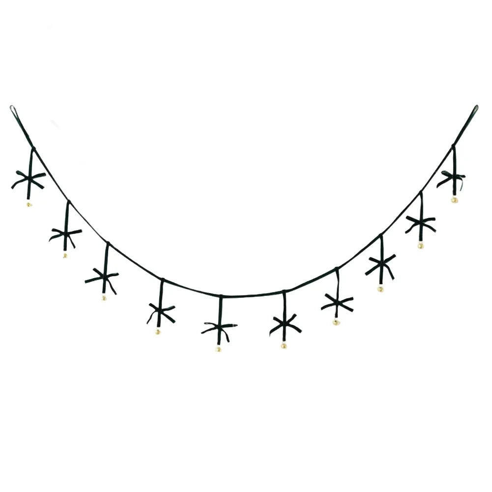Christmas Velvet Bow Bell Garland 180cm | Holiday Tree Decor