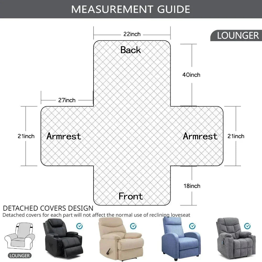 Quilted Recliner Sofa Cover Waterproof Slipcover Anti-slip Chair