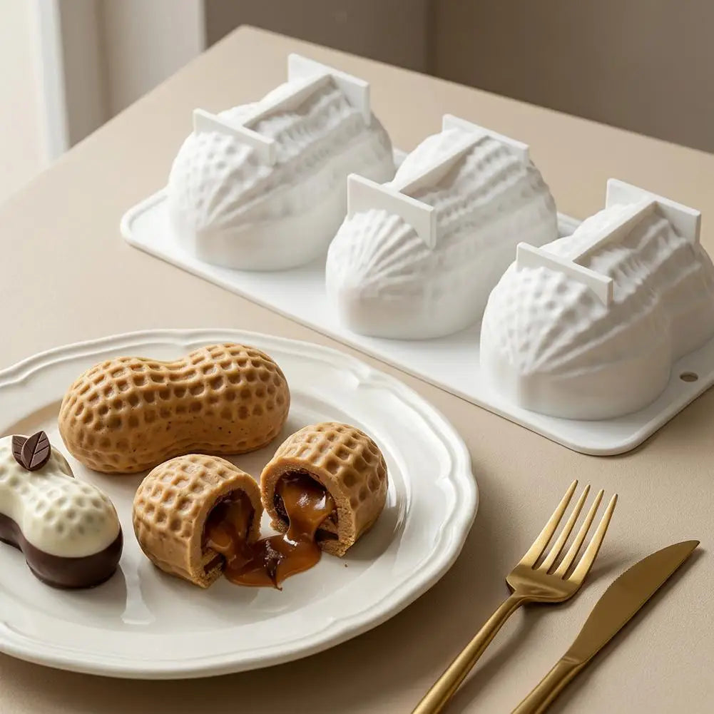 3-Cavity Peanut Silicone Mold – Non-Stick Dessert & Cake Tray