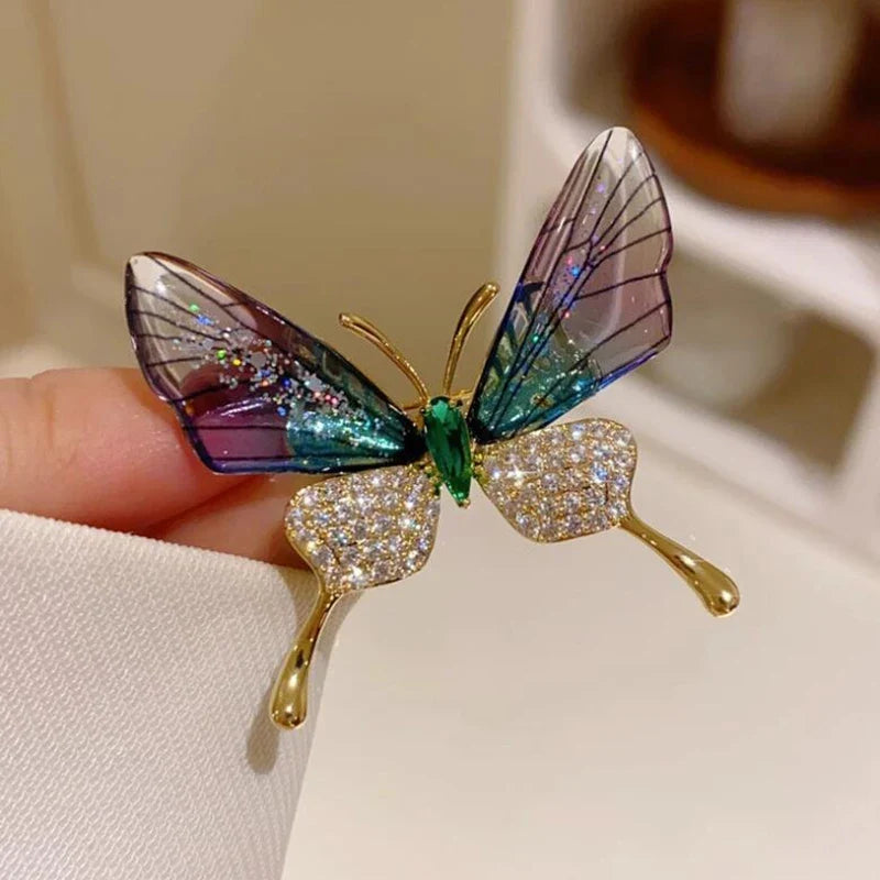 Acrylic Butterfly Brooch – Rhinestone Pearl Clothing Pin
