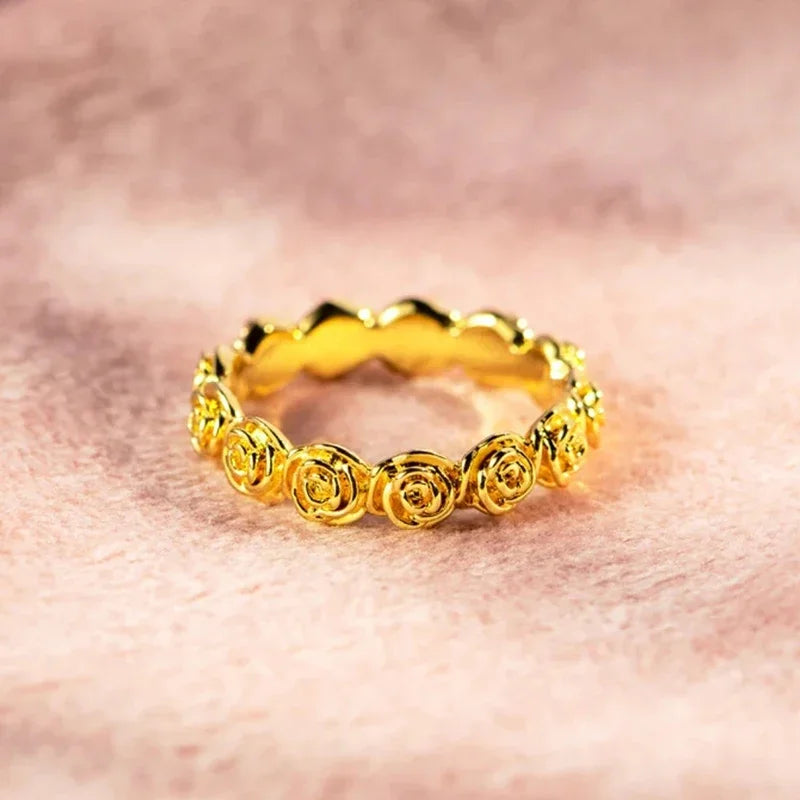 Huitan Gold Rose Flower Promise Ring for Women | Sizes 5–14