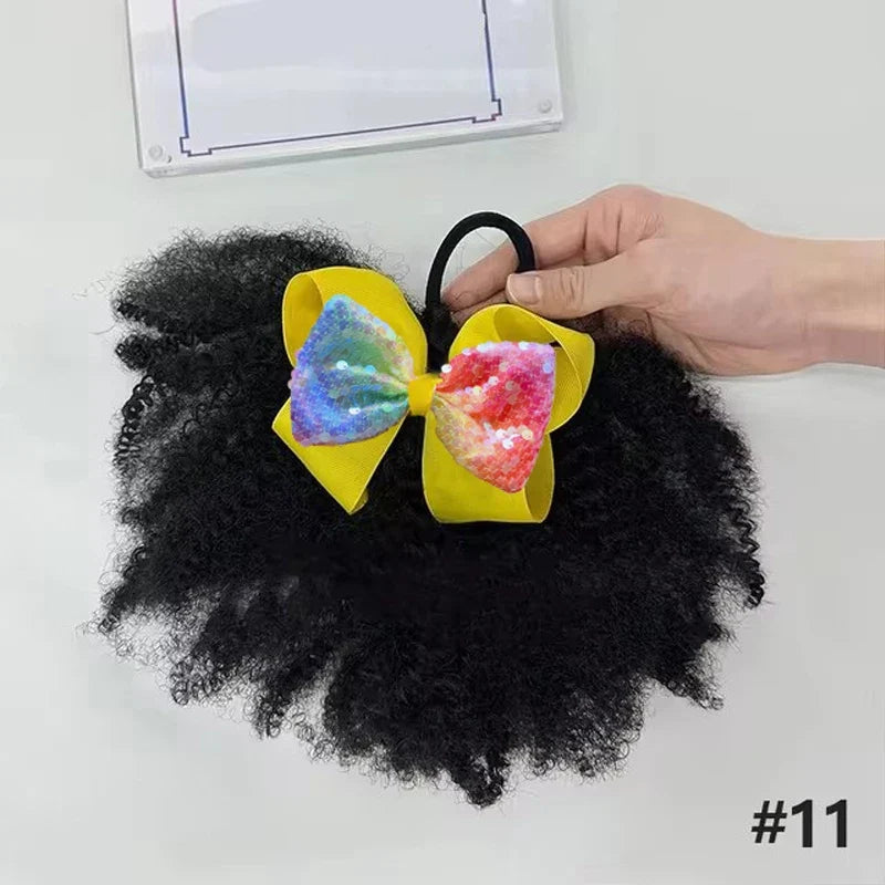 Baby Girls Afro Puff Ponytail Hair Ties – 2 Pack, 4 Inch