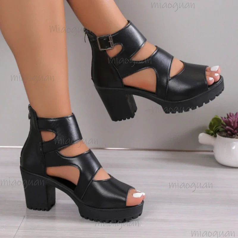 Women's Platform Gladiator Sandals – Square Heel Open Toe