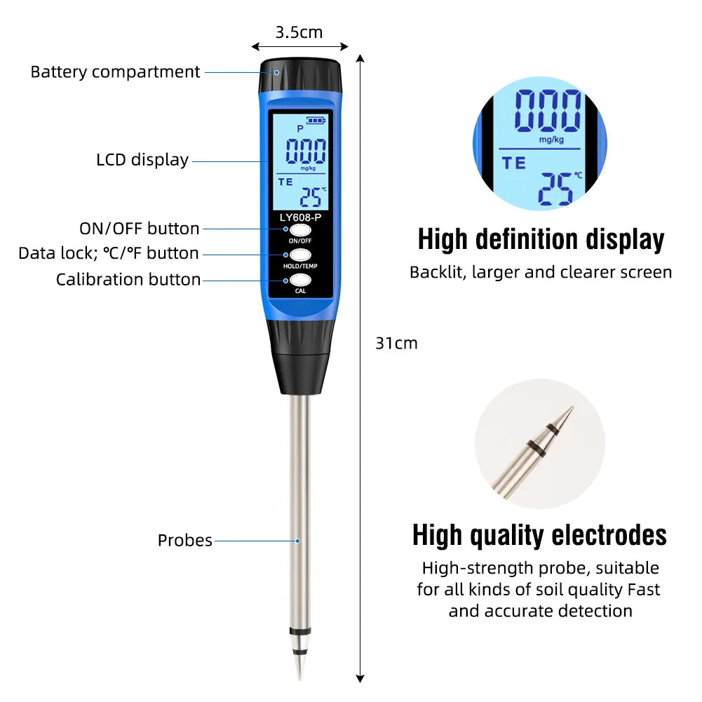 Soil Nutrient Tester Digital Phosphorus Meter Temperature Gardens