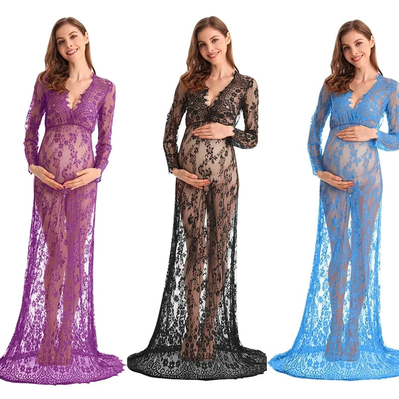 Lace See-Through Maternity Maxi Dress | Photo Shoot Gown