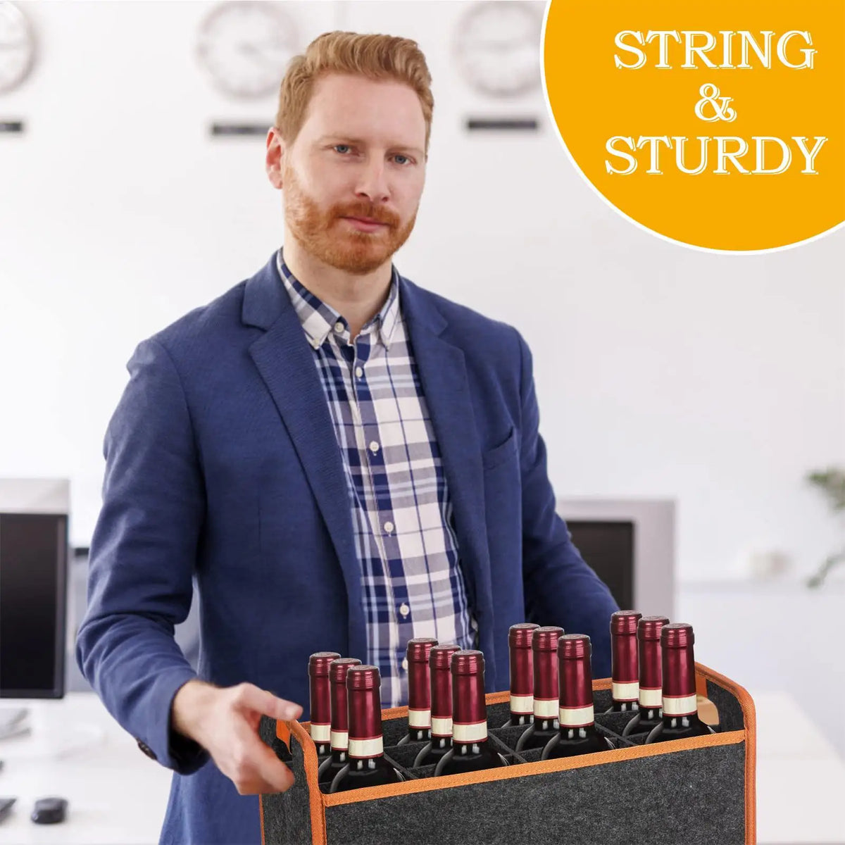12-Bottle Felt Wine Carrier Bag with Dividers & Handle