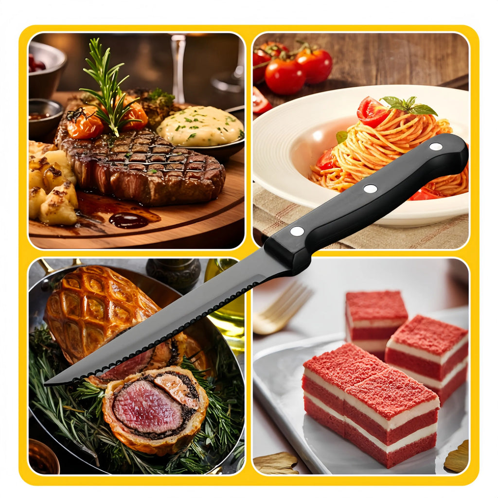 Black Stainless Steel Steak Knife Set – 4/6/8/16 Pcs Serrated
