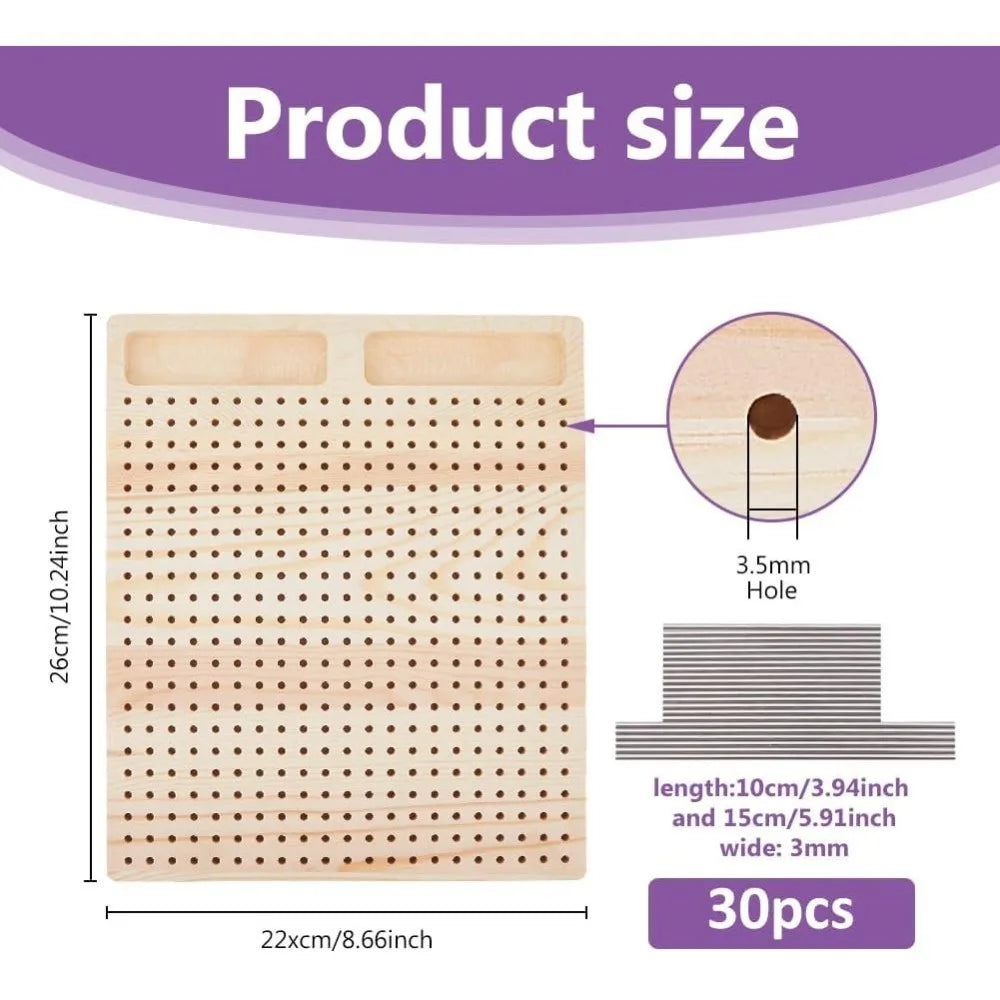 Wooden Crochet Blocking Board with 30 Steel Rod Pins – 11×10 in
