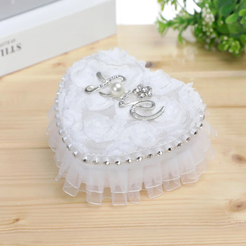 Love Heart Lace Wedding Flower Girl Clutch Ring Box Bridal Jewelry