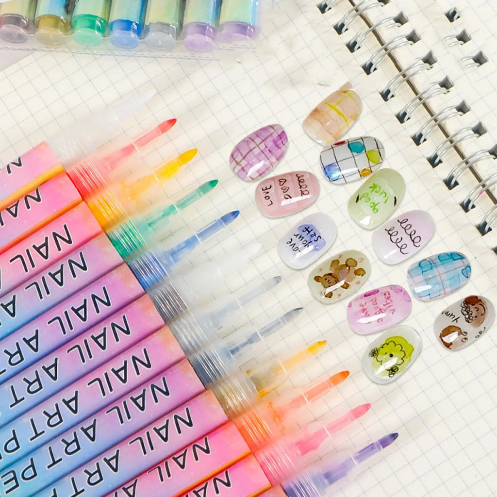 12 Colors Nail Art Pens Quick-dry DIY Design Markers Colorful Drawing